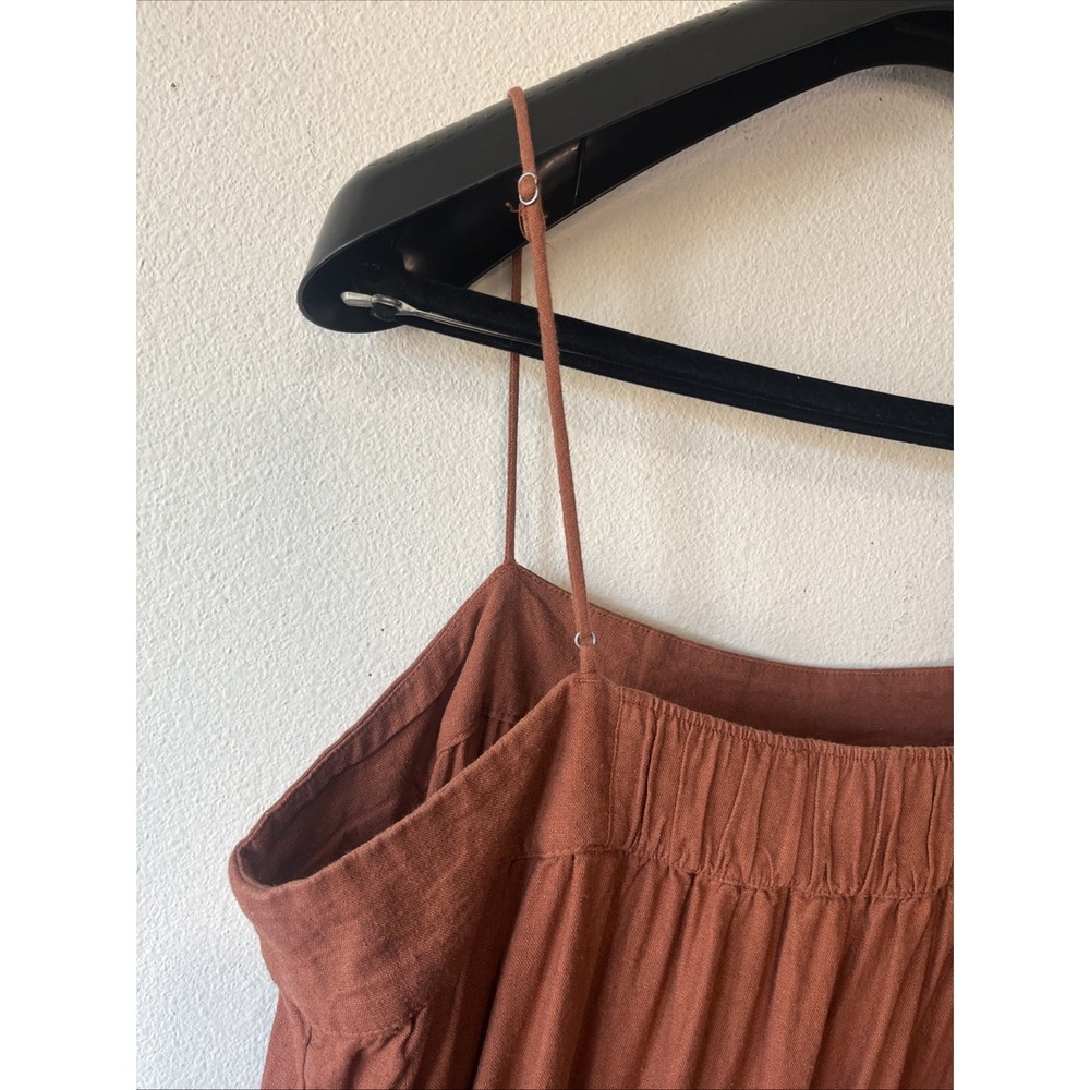 Abercrombie & Fitch Linen Blend Maxi Dress Rust XLT Asymmetrical TierFlowy Beach - Picture 12 of 16